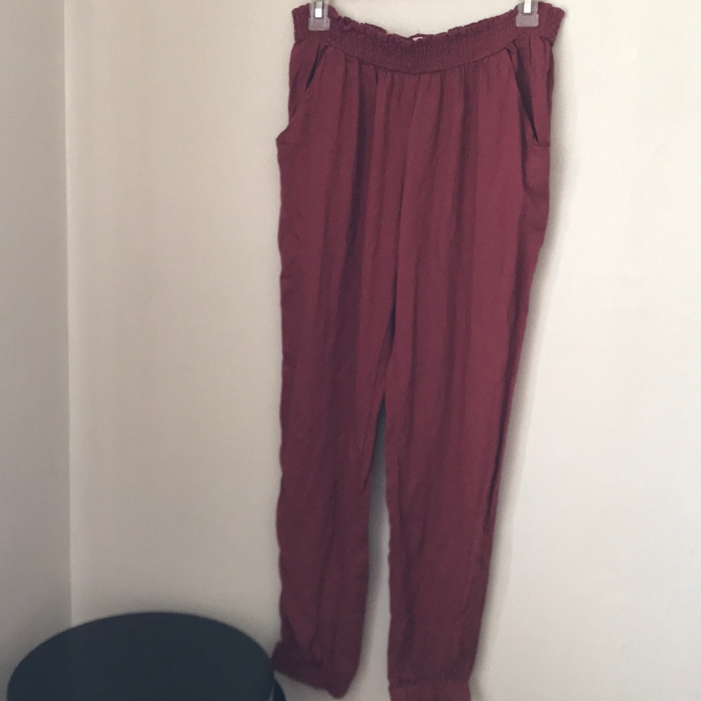 Burnt orange pants with elastic waist band